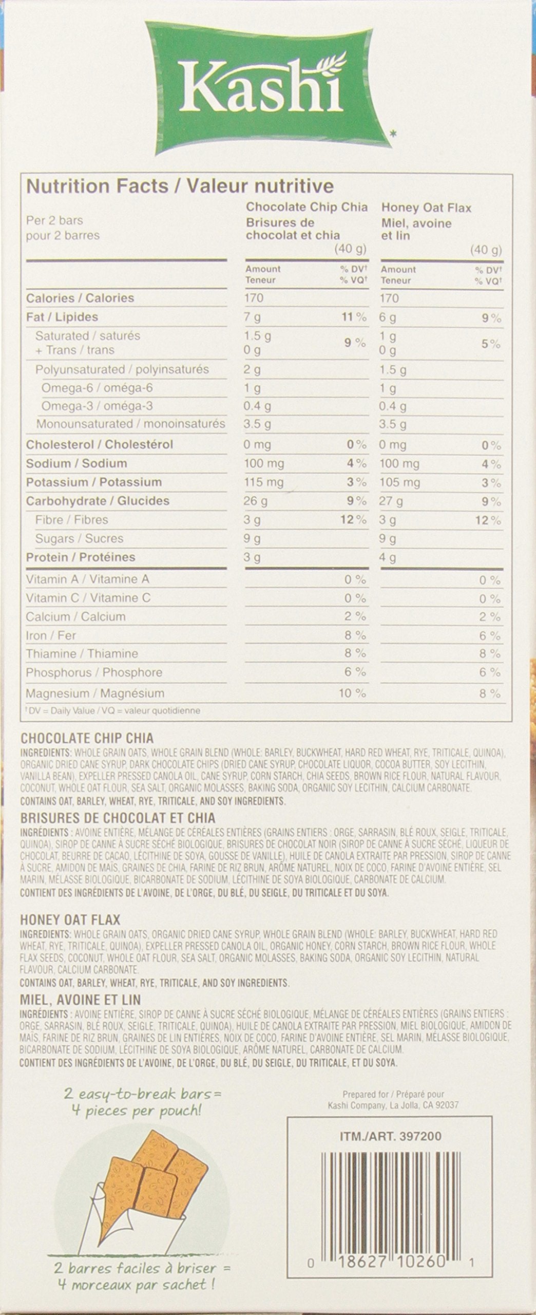 Kashi Seven Grain with Quinoa Bars texture closeup showing grain crunch and chewy bite.