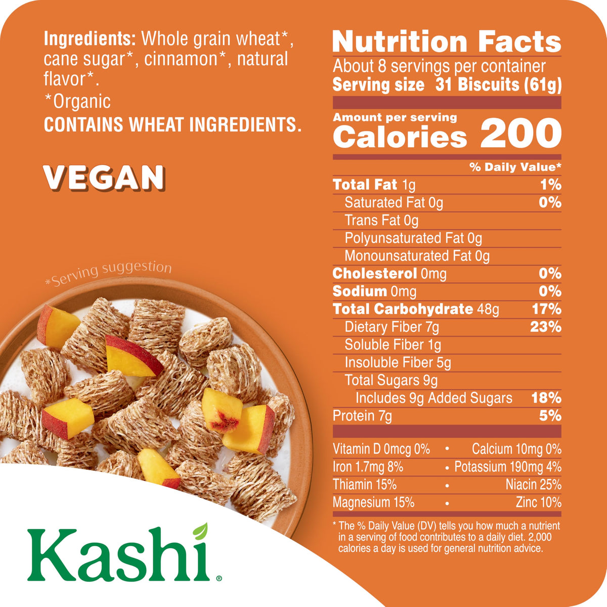 Kashi Whole Grain biscuits close-up shows shredded wheat texture.