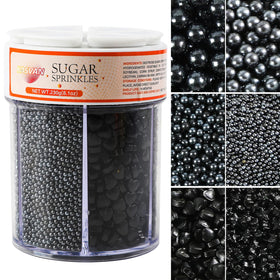 KASVAN Black Pearl Sprinkles bottle front view, ideal edible decoration for cakes and desserts.