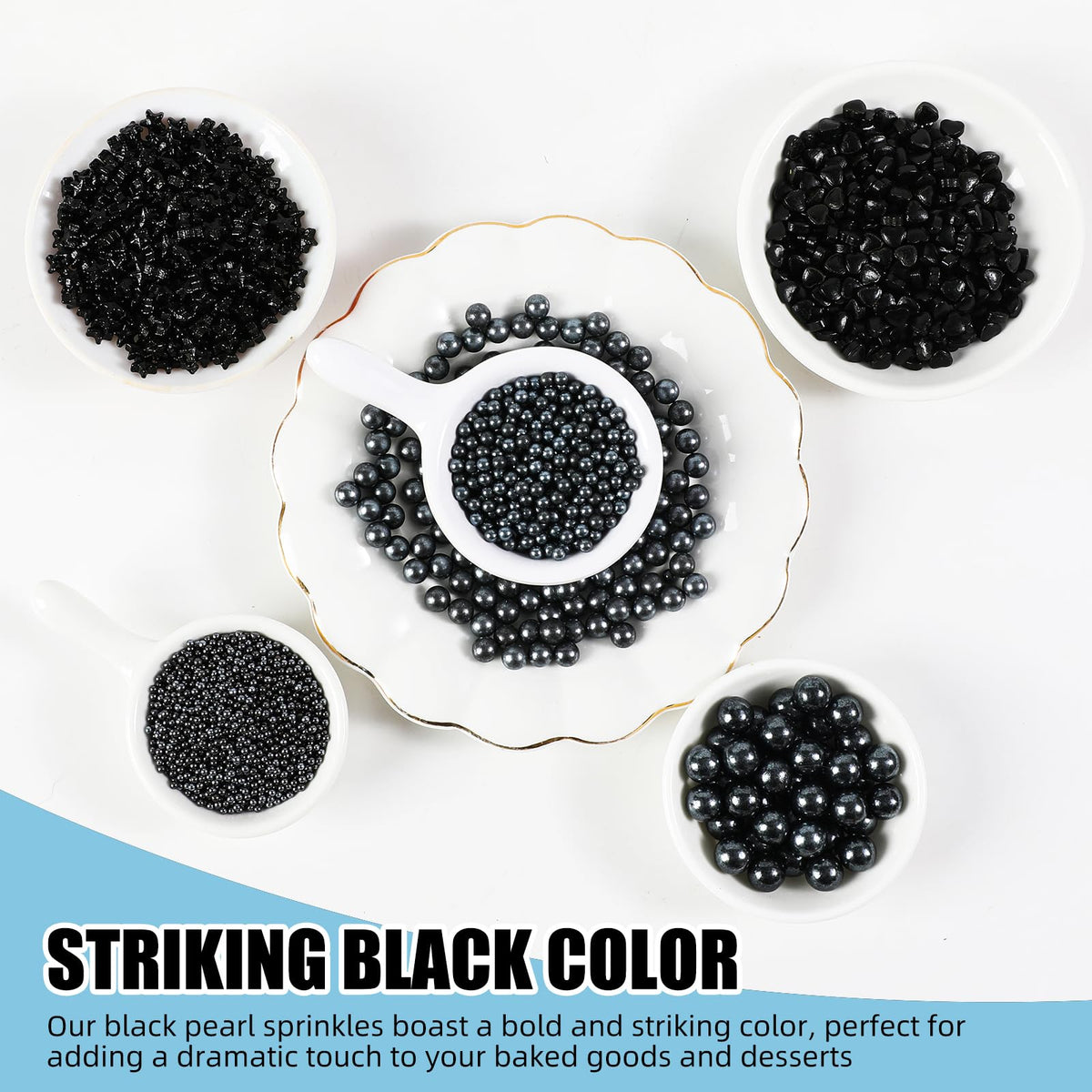 KASVAN Black Pearl Sprinkles round shapes highlight playful cake decoration options.