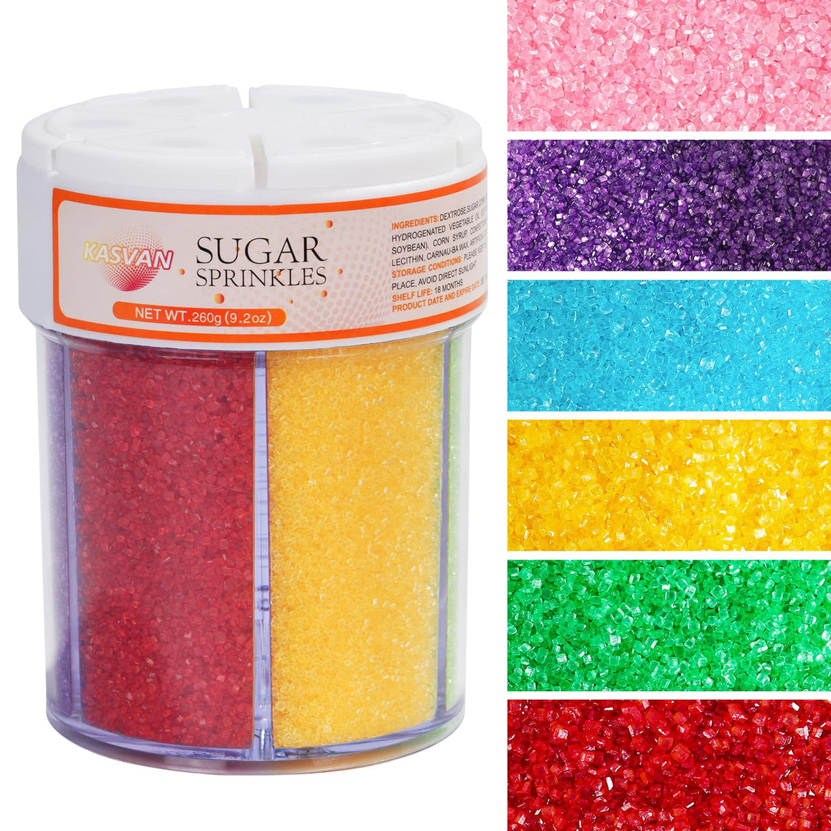 KASVAN edible rainbow sprinkles in a bottle add vibrant color to cakes.