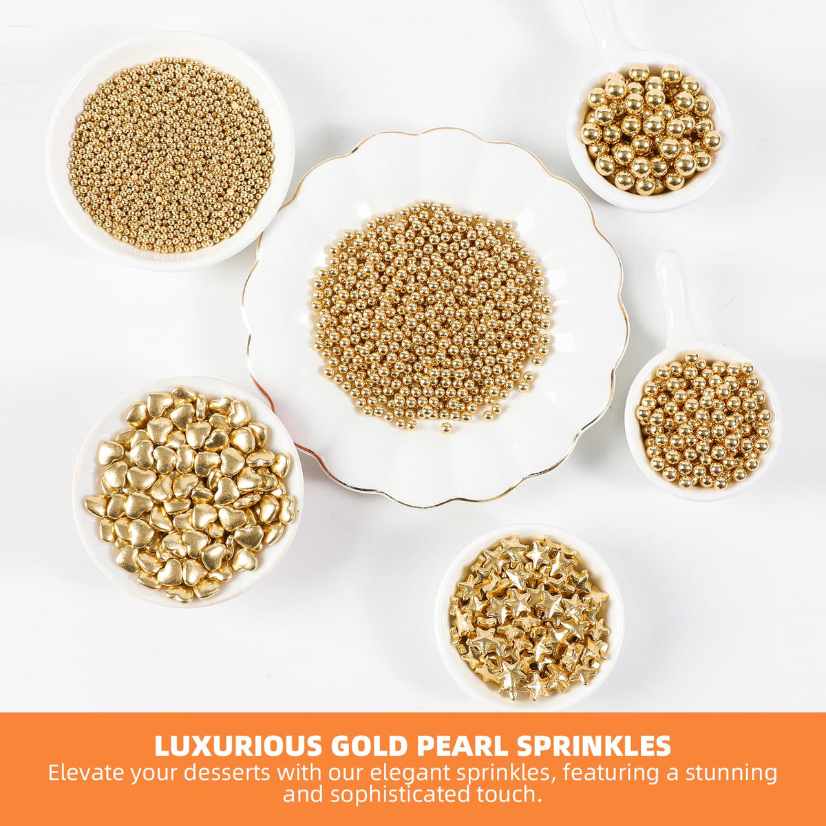 Kasvan Gold Pearl Sugar Sprinkles on a cake for shimmering decoration