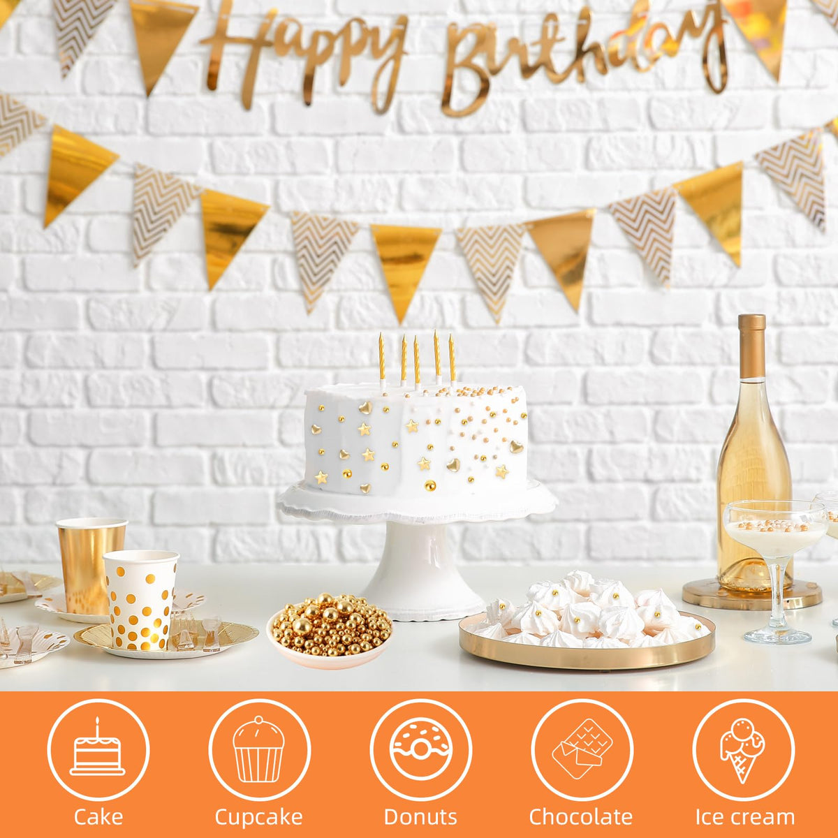 Kasvan Gold Pearl Sugar Sprinkles collection of six shapes for decorating ideas