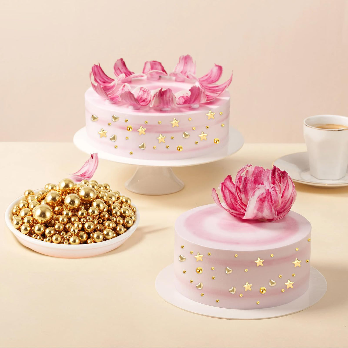 Kasvan Gold Pearl Sugar Sprinkles at a wedding dessert table display