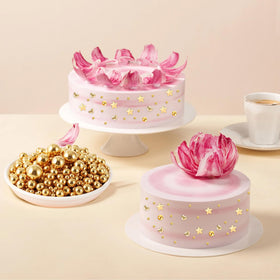 Kasvan Gold Pearl Sugar Sprinkles at a wedding dessert table display