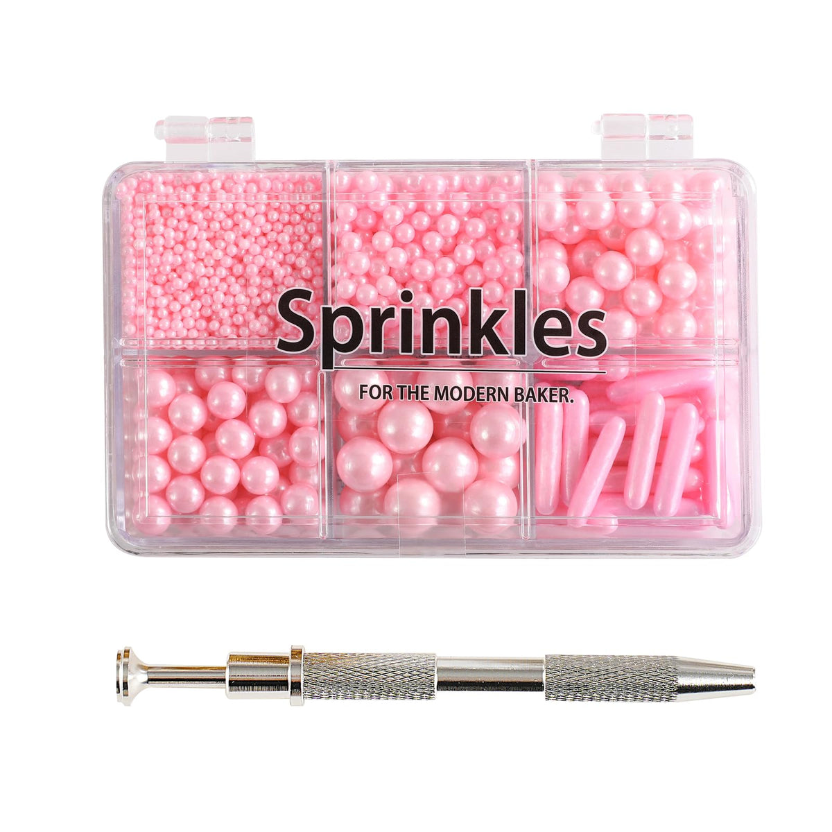 Kasvan Pink Mix Sugar Sprinkles with the 4-claw picker for precise pearl placement on cakes.