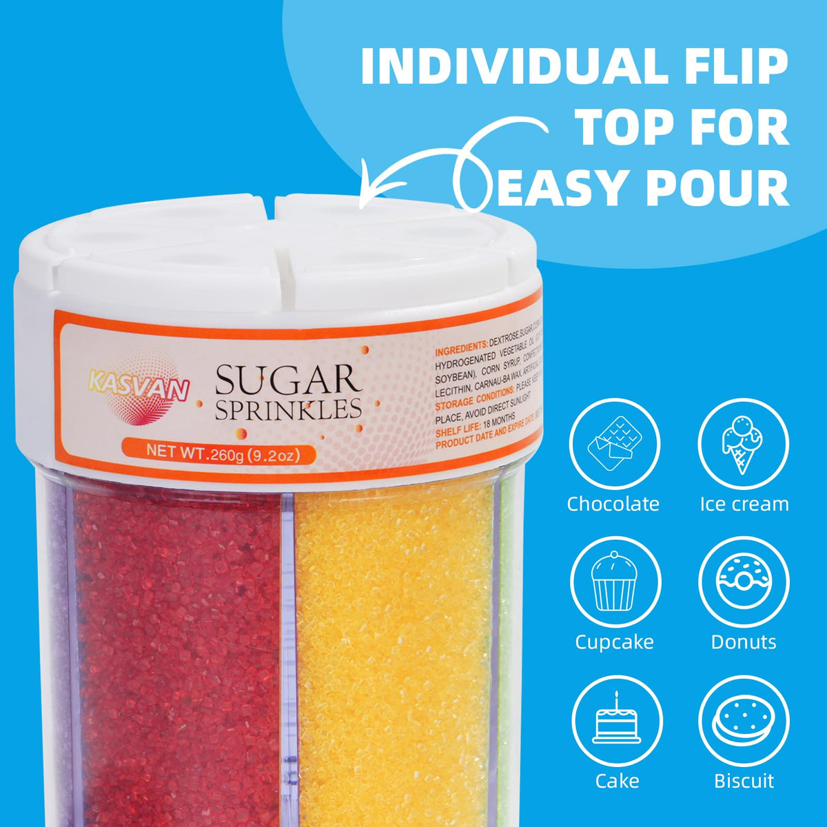 KASVAN sanding sugar close-up glitter enhances dessert sparkle.