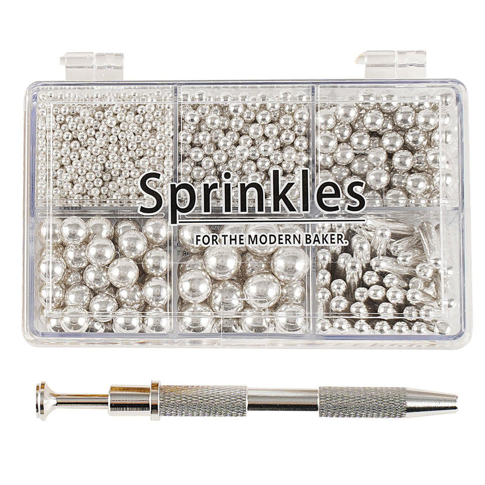 Kasvan Silver Mix Sugar Sprinkles box view for festive cake decorating and gifting.