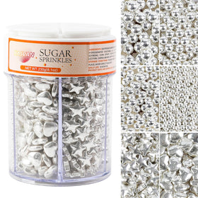 Kasvan Silver Pearl Sugar Sprinkles bottle adds edible sparkle to desserts.