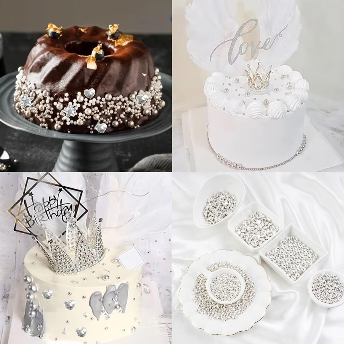 Kasvan Silver Pearl Sugar Heart Sprinkles embellish cakes with charm.
