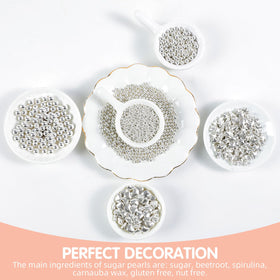 Kasvan Silver Pearl Sugar Round Sprinkles on cupcakes for color and texture.