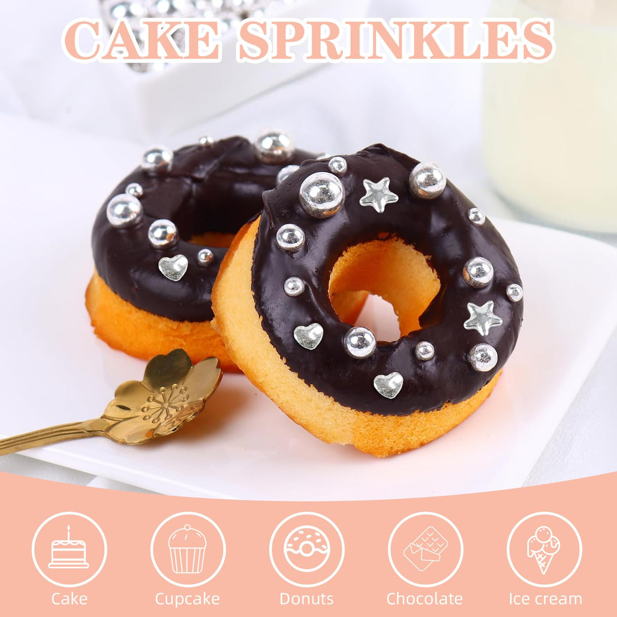 Kasvan Silver Pearl Sugar Star Sprinkles decorate cookies festively.