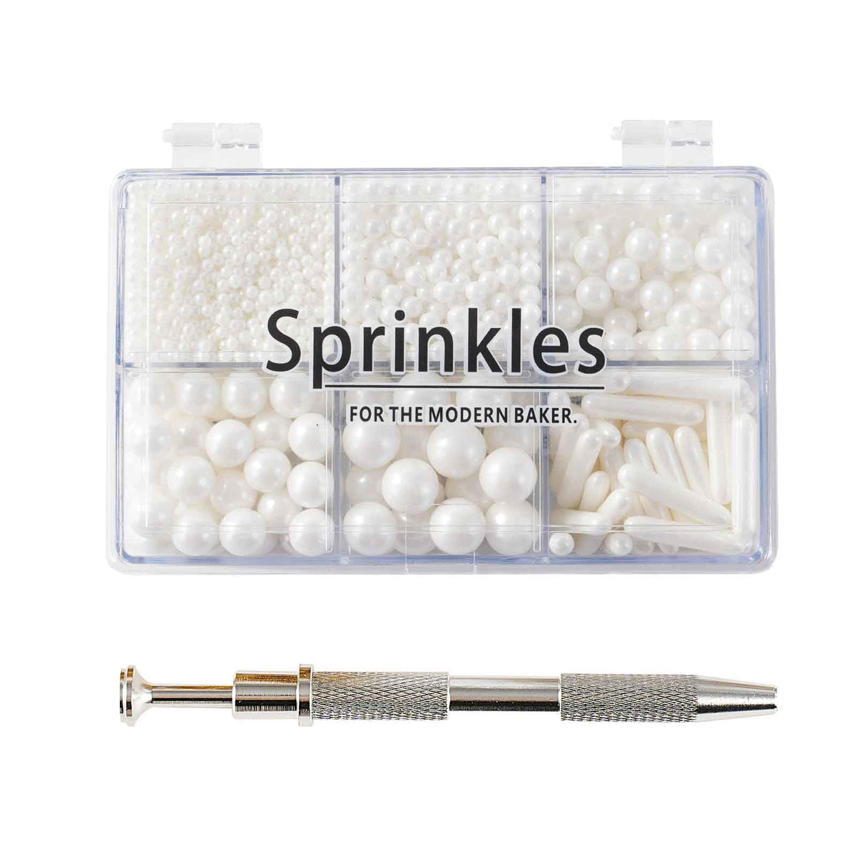 Kasvan white sugar pearls bottle with 118g packaging for cake decoration.