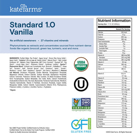 Kate Farms Organic 1.0 packaging indicates 12-pack bulk option.