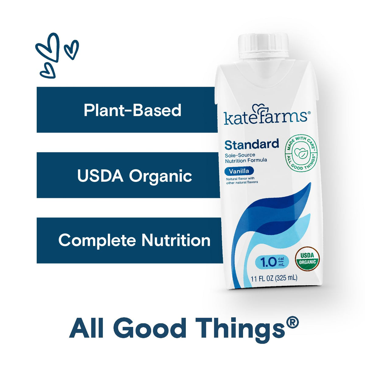 Pouring Kate Farms Organic 1.0 Vanilla shake for quick, convenient nourishment.