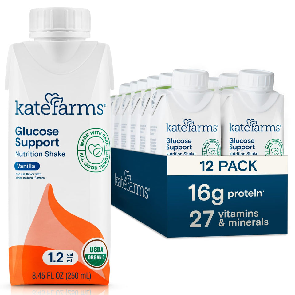 Kate Farms Organic 1.2 Glucose Support Shake vanilla bottle, convenient for daily use