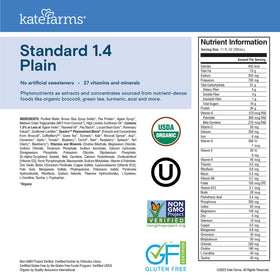 Kate Farms packaging box showing 12-pack ready-to-use meal replacement.