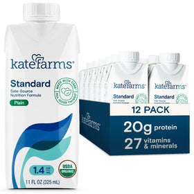 Kate Farms Organic 1.4 High Calorie Shake plain bottle, plant-based energy option.