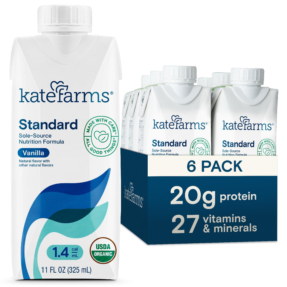 Kate Farms Organic 1.4 Vanilla shake front view highlighting high-calorie meal replacement option