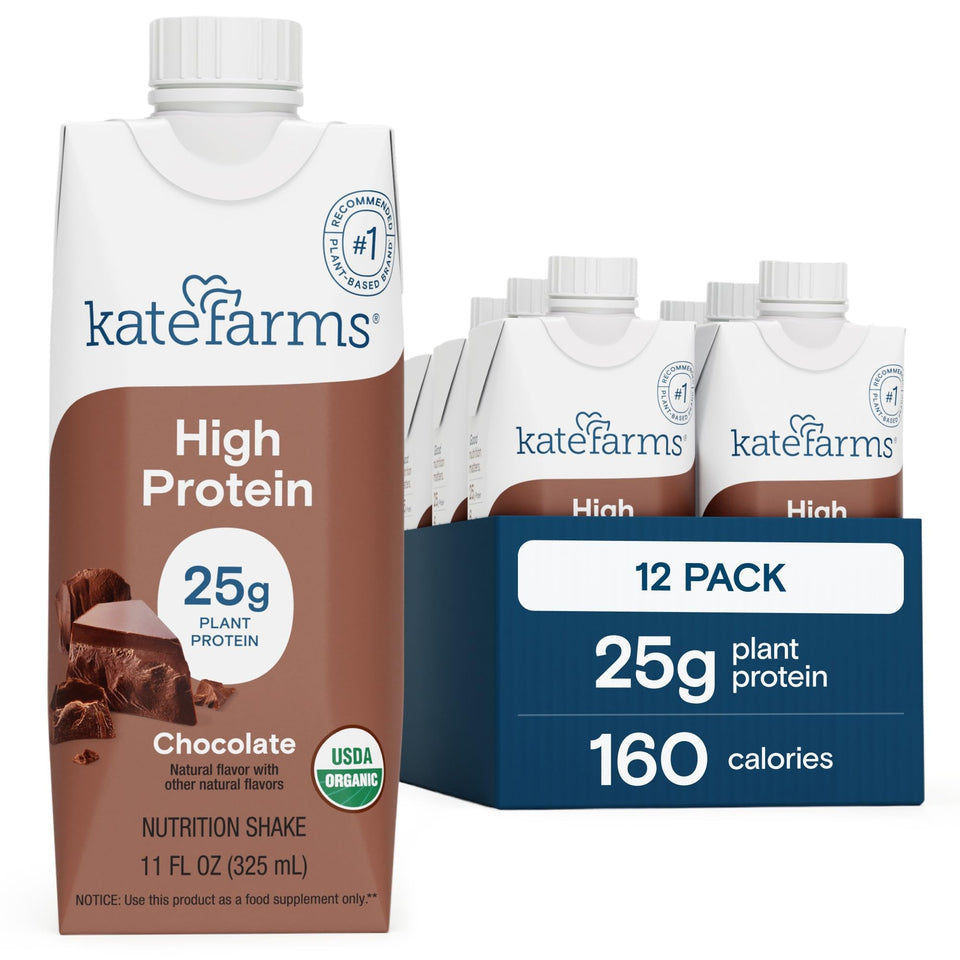 Kate Farms shake 12-pack box for quick, balanced nutrition.