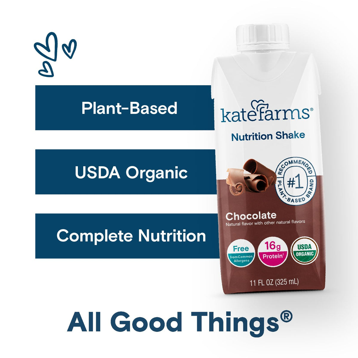 Kate Farms ingredient blend image highlights broccoli kale berries for daily nutrition