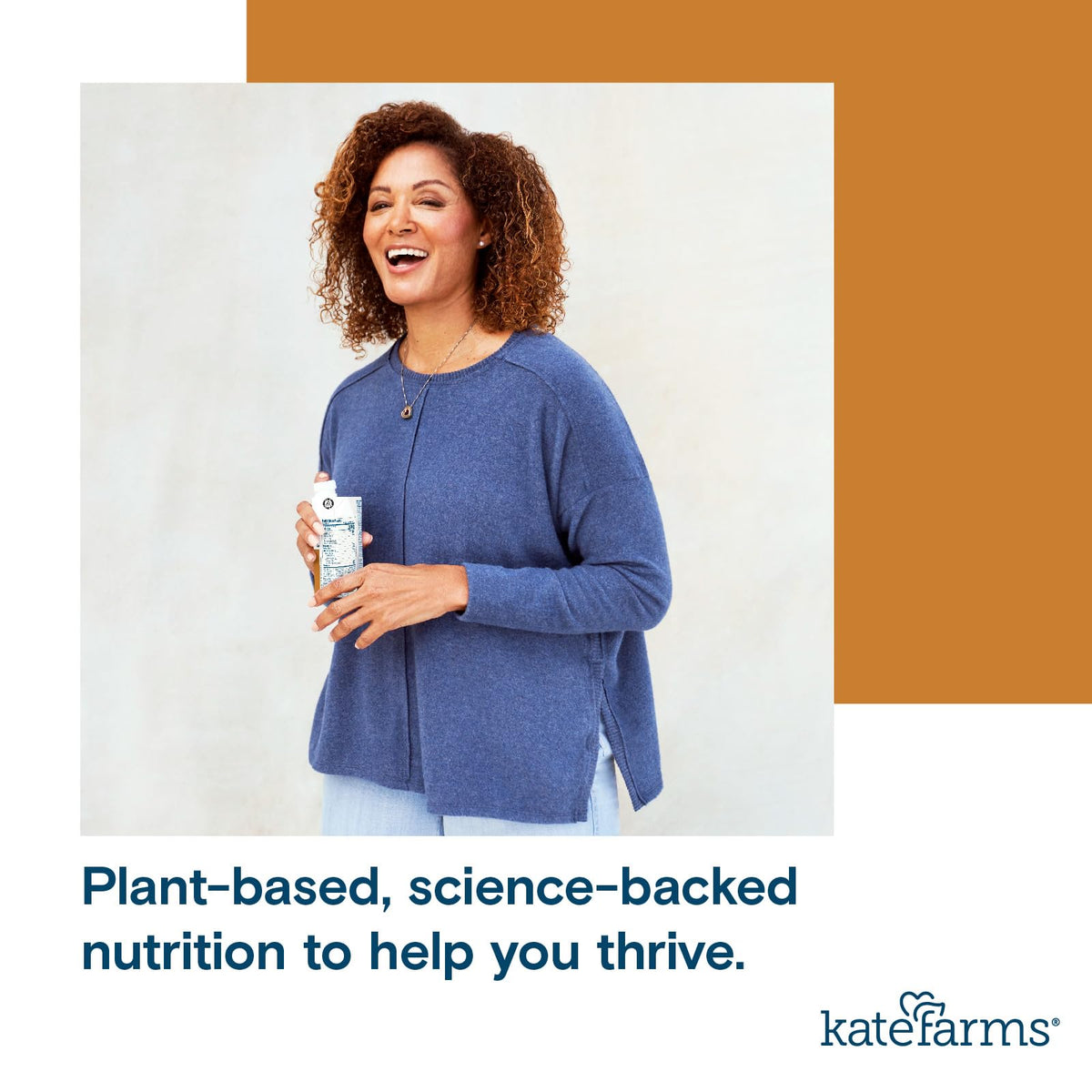 Kate Farms shake bottle close up suggests creamy plant based nutrition
