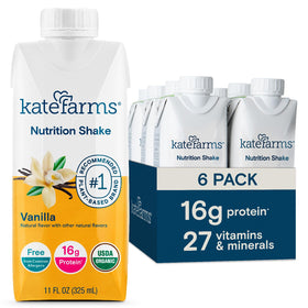 Kate Farms Organic Nutrition Shake strawberry bottle showing 16g protein for daily nutrition