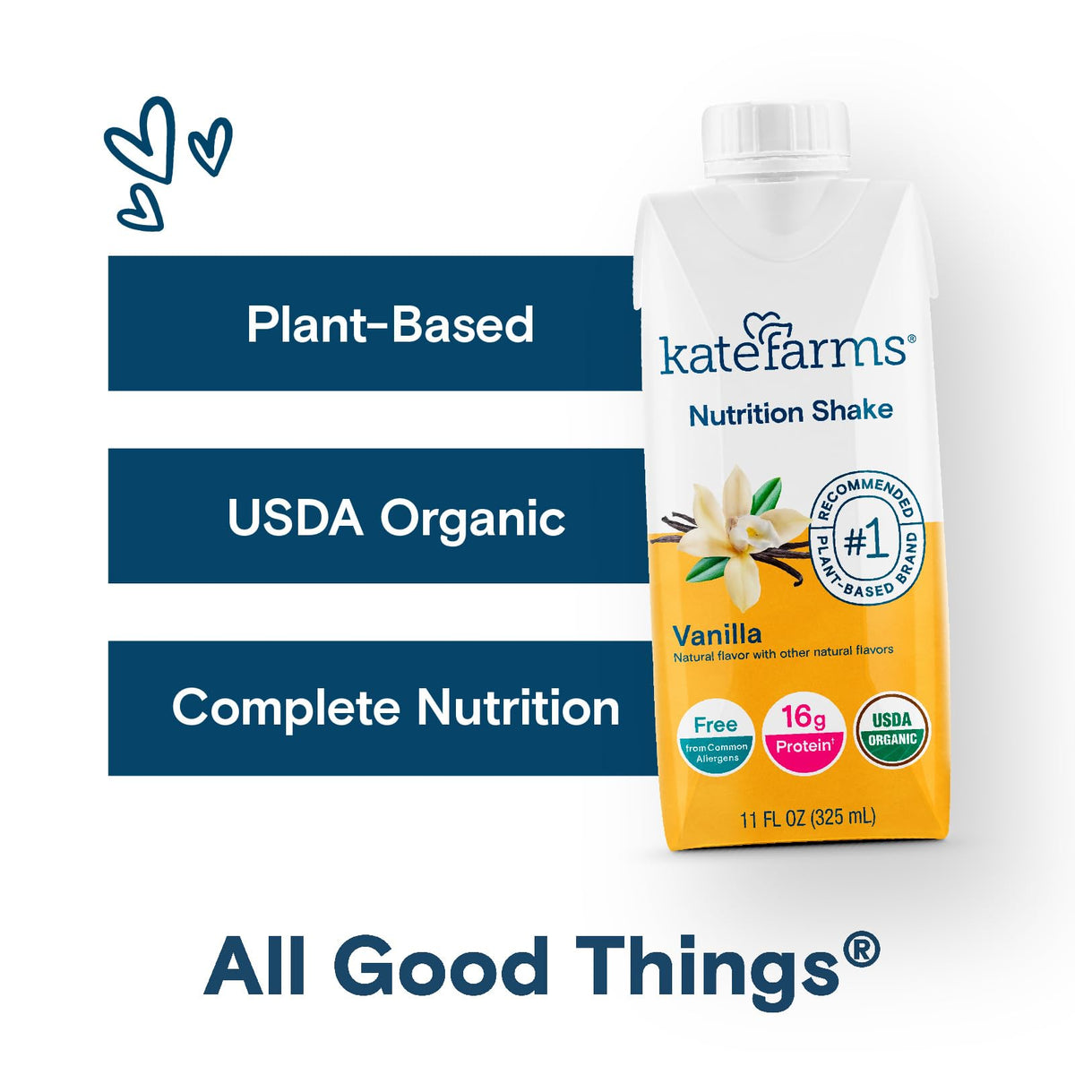Pouring Kate Farms shake strawberry into a glass illustrates convenient meal replacement
