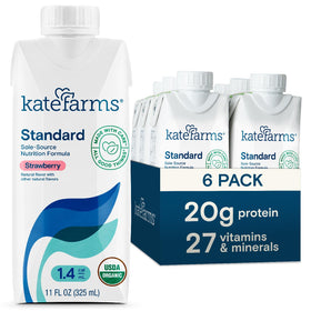 Kate Farms Organic 1.4 shake strawberry bottle highlights high-calorie meal replacement