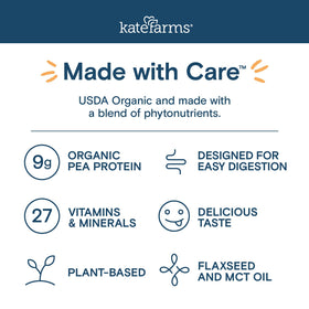 Kate Farms Organic peas label highlights hydrolyzed protein ingredients.