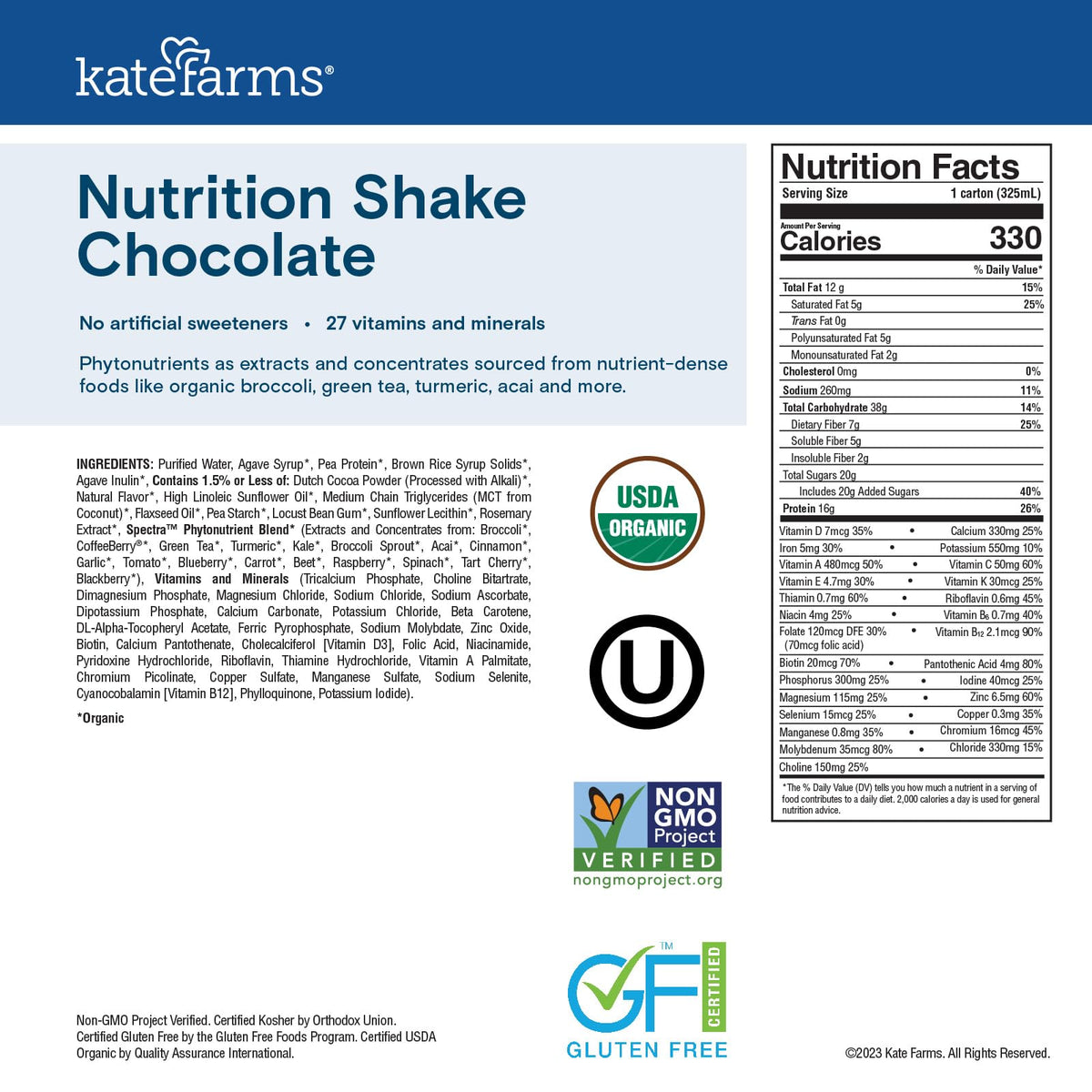 11-ounce Kate Farms shake in a 12-pack carton for convenient daily nutrition