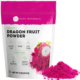 Kate Naturals dragon fruit powder in a bag closeup for convenient color and flavor
