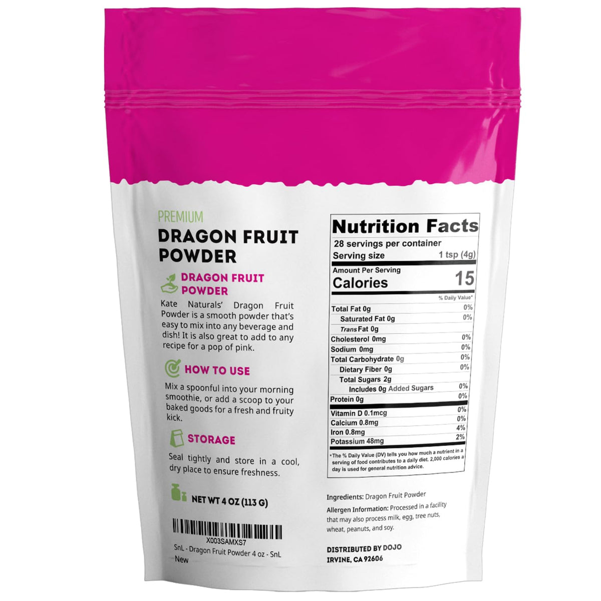 Kate Naturals dragon fruit powder used for natural pink color in desserts