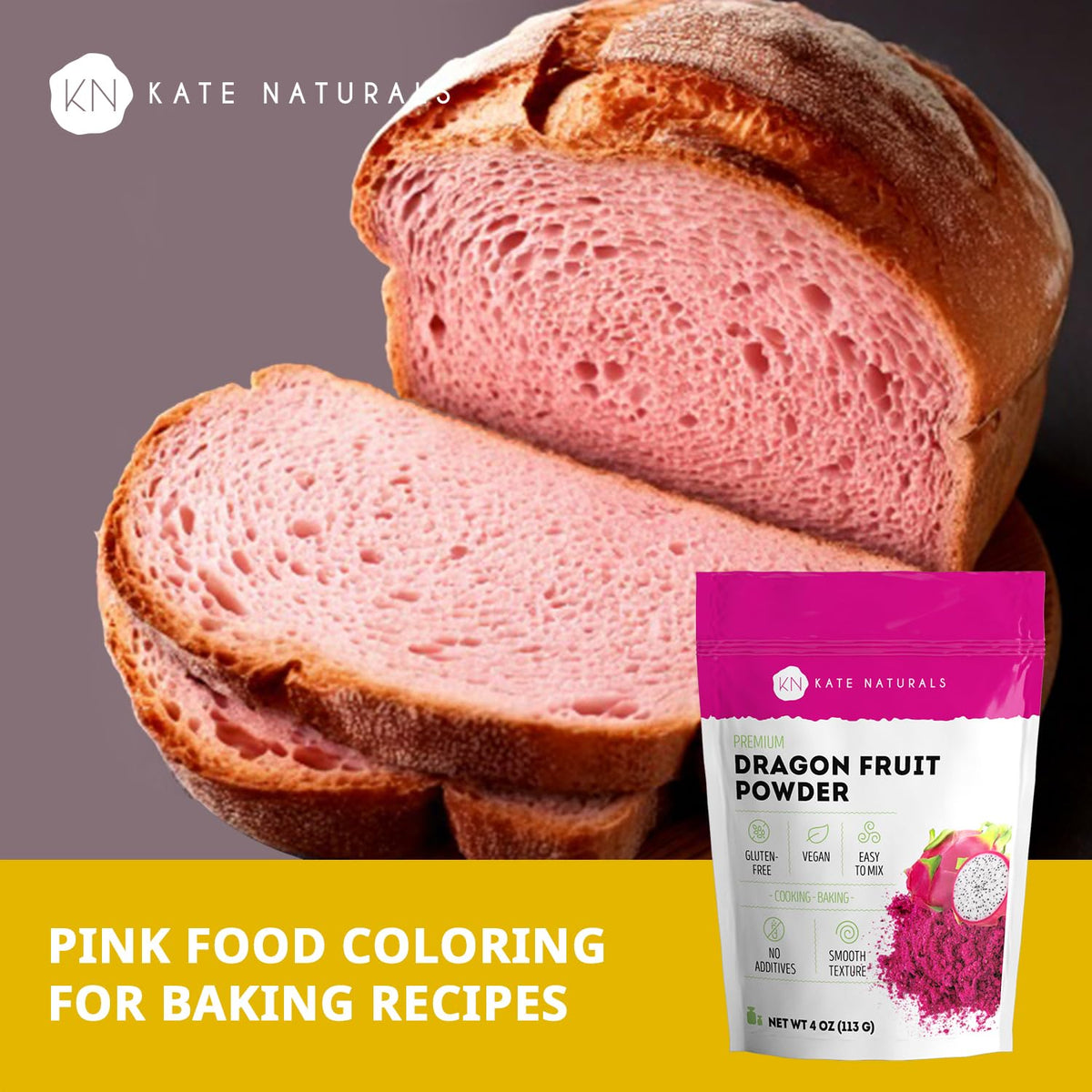 Kate Naturals dragon fruit powder mixed into a pink smoothie