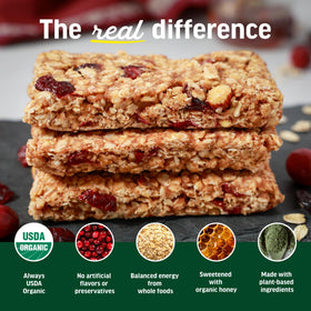 Kate's Real Food cranberry almond bars on-the-go snack for busy mornings.