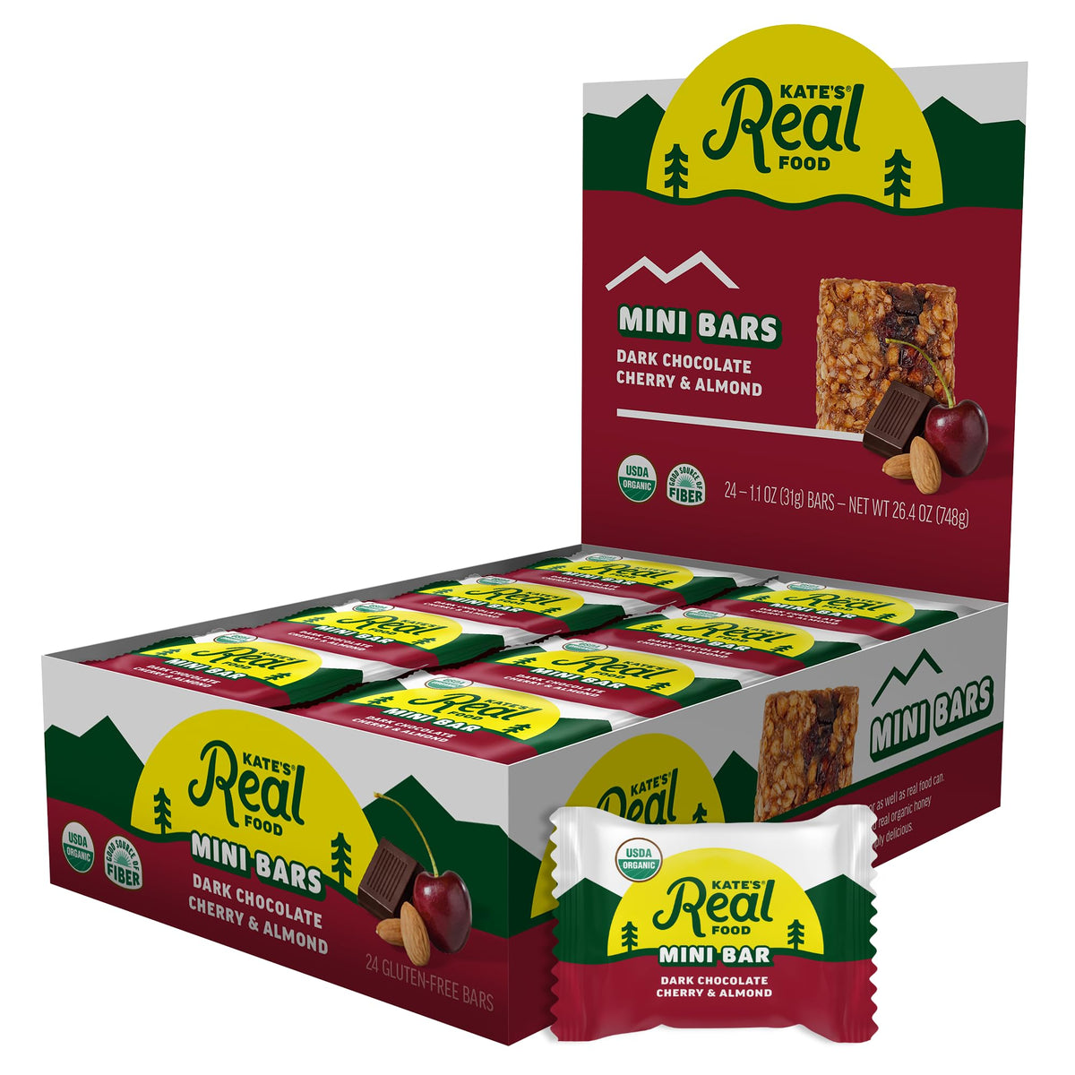 Kate’s Real Food Mini Granola Bars on-the-go energy with dark chocolate cherry almond