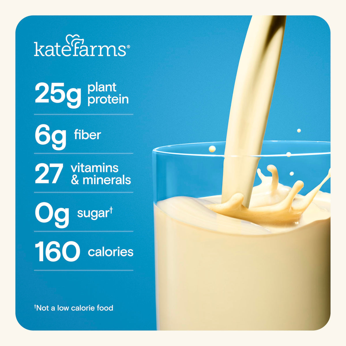 Kate Farms chocolate shake bottle showing plant-based protein support