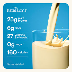 Kate Farms chocolate shake bottle showing plant-based protein support