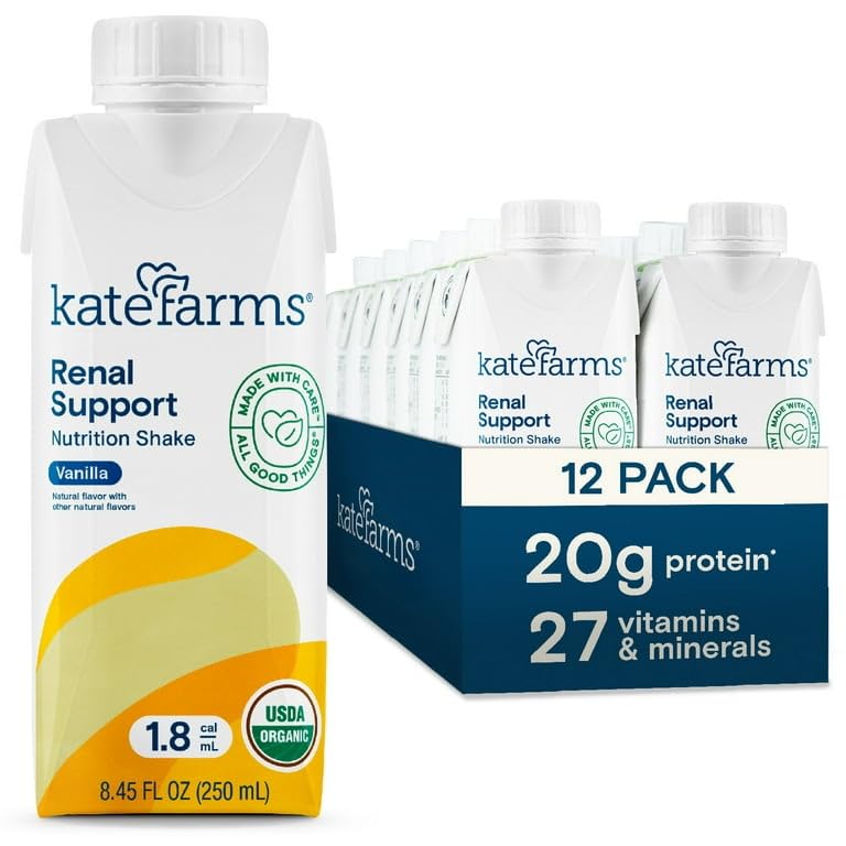 Kate Farms Renal Support Shake vanilla bottle showing 20 g protein for daily nutrition