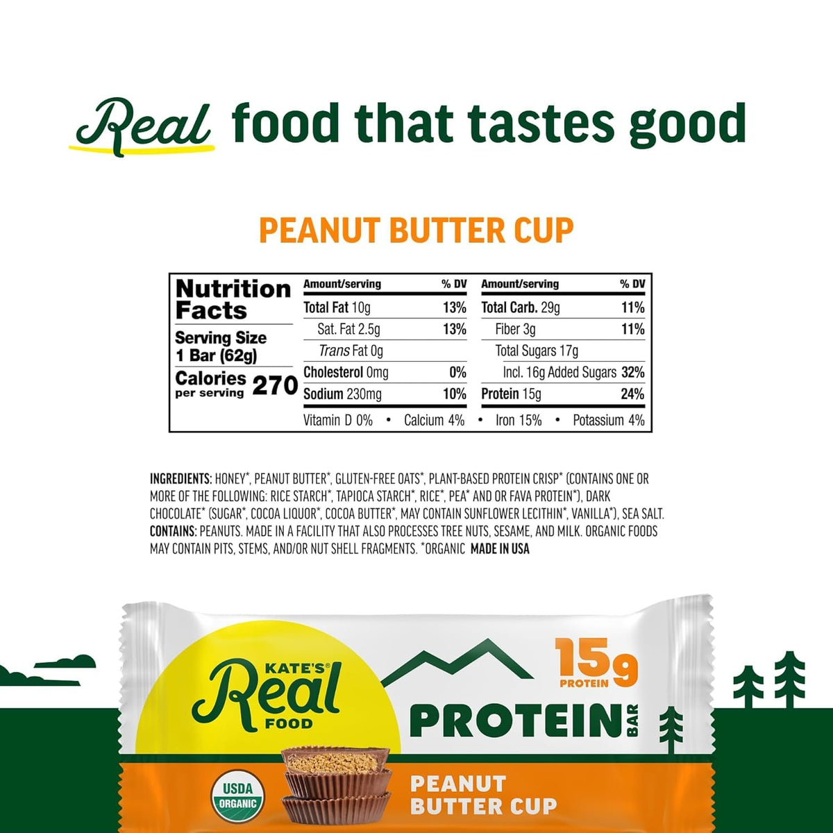 Kate's Real Food bar chocolate drizzle close-up highlighting rich flavor and energy.
