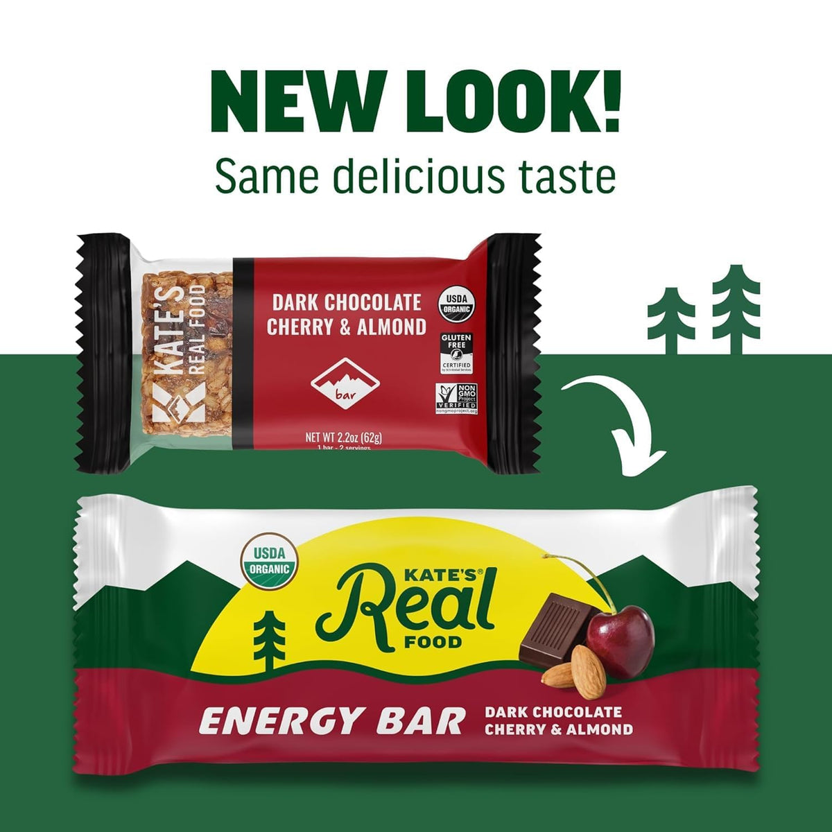 Kate's Real Food bar on trail shows portable nutrition for active days.