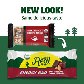 Kate's Real Food bar on trail shows portable nutrition for active days.