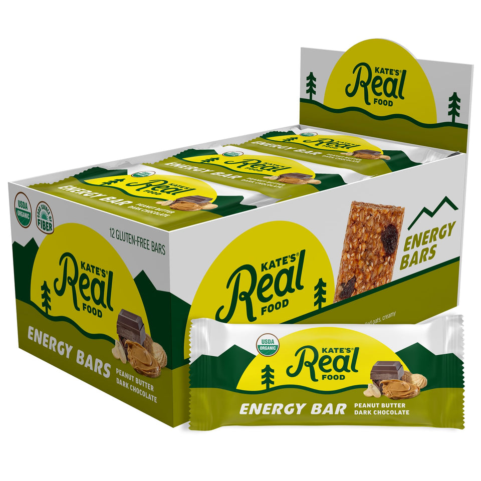 Kate's Real Food Energy Bars peanut butter dark chocolate pack for on-the-go snacking