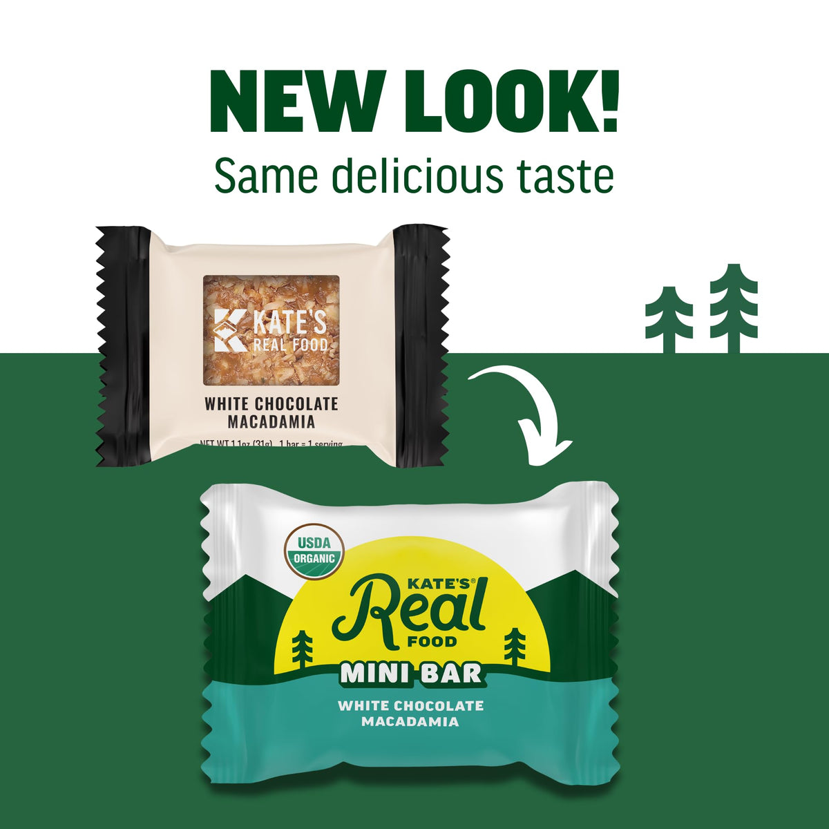 Kate’s Real Food granola bar on a hiking pack emphasizes lasting energy.