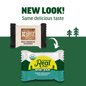 Kate’s Real Food granola bar on a hiking pack emphasizes lasting energy.