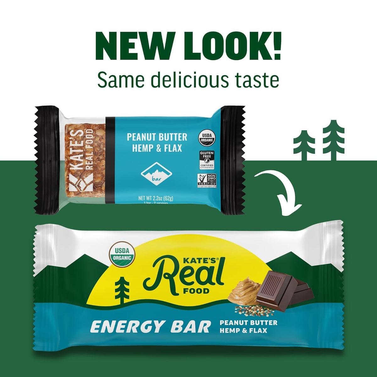 Close-up texture of Kate’s Real Food granola bar with oats and seeds.