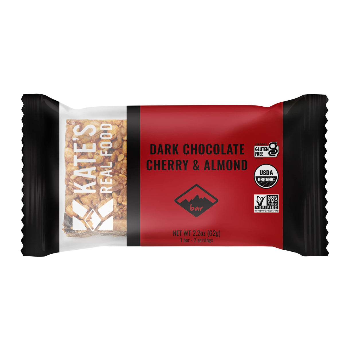 Kates Real Food handle bar packaging front view for convenient snacking on the go.