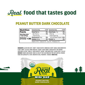 Kate’s Real Food mini granola bars with organic ingredients and non-GMO label.