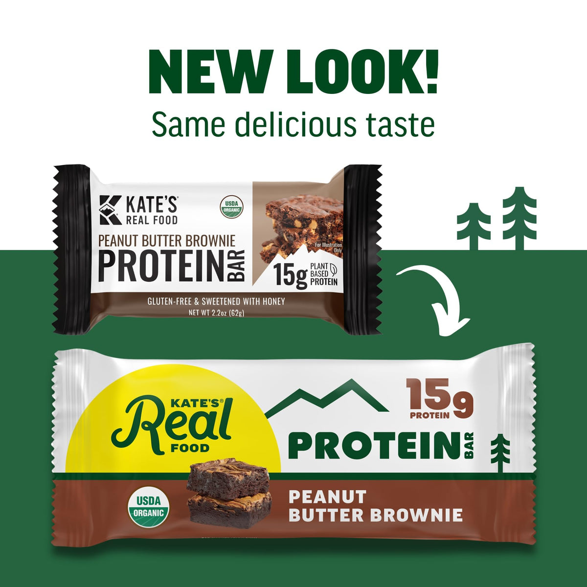 Kate's Real Food Peanut Butter Brownie ingredients showcase organic, real-food elements like nuts and honey.