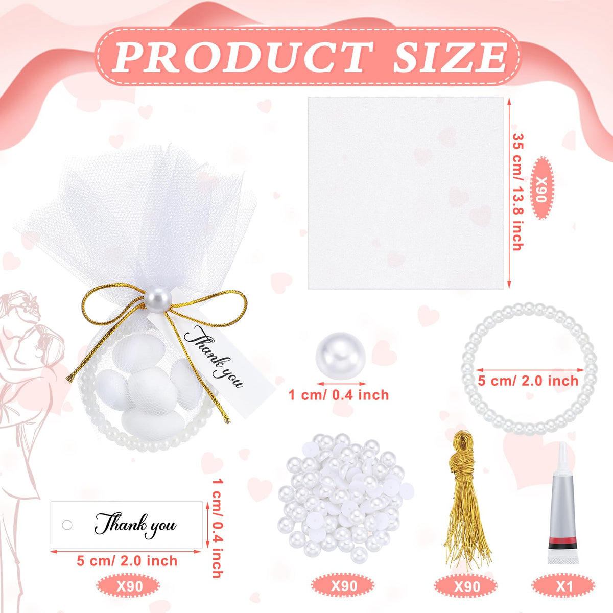Kathfly pearl rings and mesh bags for elegant wedding favors